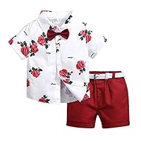 Little Boy Gentleman Suit Kids Boys Floral Prints Bowtie Shirt Short Pants Casual Clothing Set