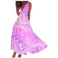 Wedding Guest Dresses for Women Formal Spring,Women's Casual Gradient V Neck Sleeveless Print Dress Dress with