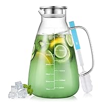 Glass Pitcher with Lid 1 Gallon, 113OZ Glass Water Pitcher with Precise Scale Line, WELLCHE 18/8 Stainless Steel Tea Pitcher 1 Gallon for Fridge, Easy to Clean Heat & Cold Resistant Borosilicate Glass