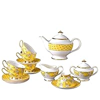 DFHBFG 15 PCS Yellow Lemon Flower Coffee Pot Sugar Jar Small Milk Pot Cup and Saucer Set Afternoon Tea Dinnerware Set