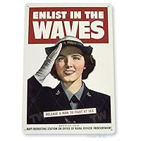TIN SIGN Enlist In Waves Us Army Sign Recruiting Poster WW2 Metal Sign Decor C614