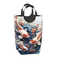 Laundry Basket Waterproof Laundry Hamper With Handles Dirty Clothes Organizer Cartoons Fish Print Protable Foldable Storage Bin Bag For Living Room Bedroom Playroom