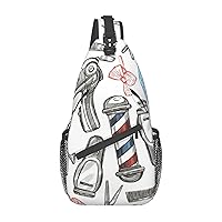 Barber Shop Monochrome Style Sling Bag Crossbody Backpack Sling Backpack Shoulder Bag For Women Men Cycling Hiking Travel