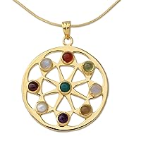 NOVICA Handmade Gold Vermeil Moonstone Choker Cultured Freshwater Pearl Gemstones Necklace .925 Sterling Silver Plated Garnet Amethyst Carnelian Peridot Green Multicolor 'Indian Sun'