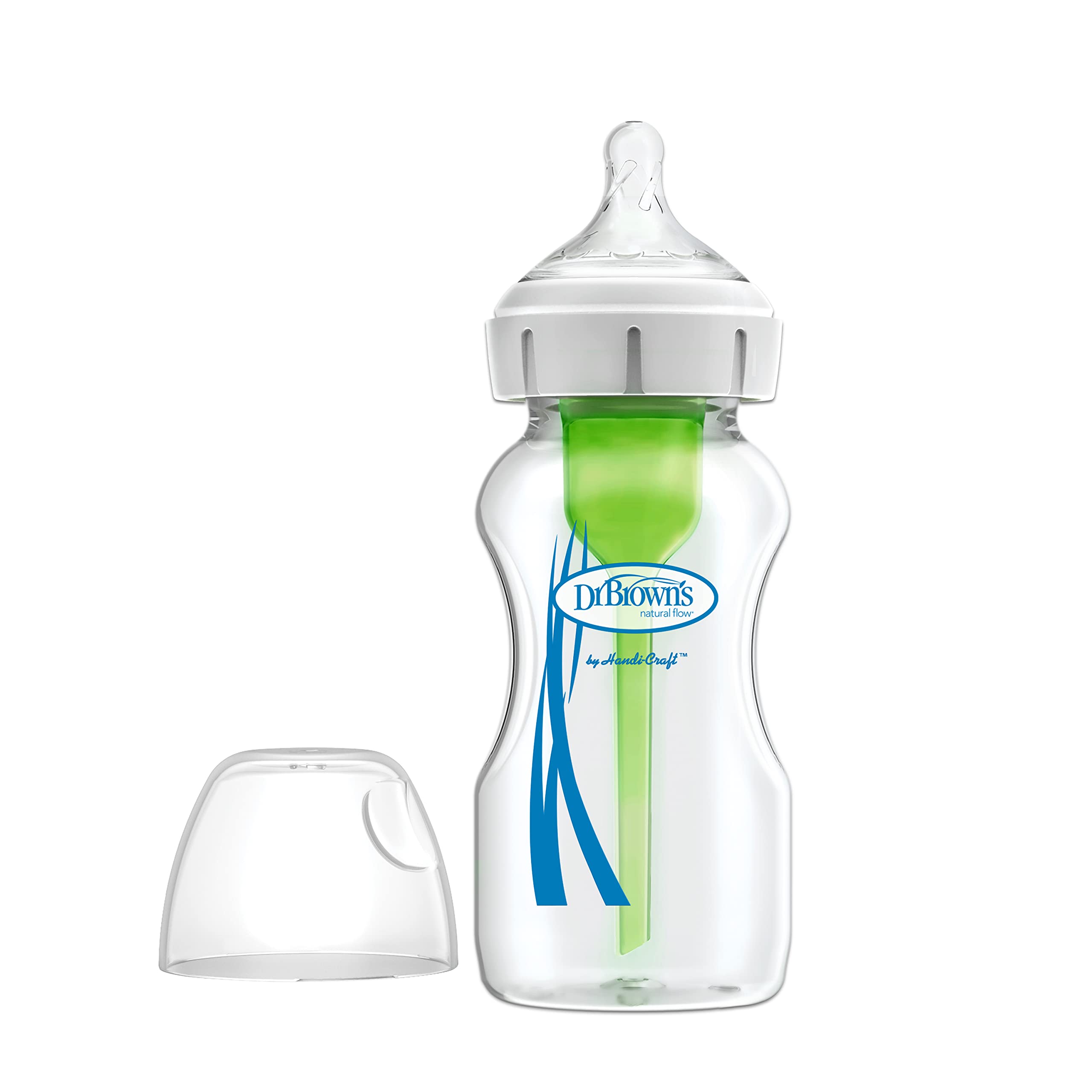 Dr. Brown’s Natural Flow Anti-Colic Options+ Wide-Neck Glass Baby Bottle 9 oz/270 mL, with Level 1 Slow Flow Nipple, 1 Pack, 0m+