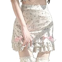 SOLILOQUY Women's Lolita Kawaii Mini Skirts Elastic Waist Tiered Ruffle Mini Skirts/Skort Japanese Korean Cute Sweet Skirt