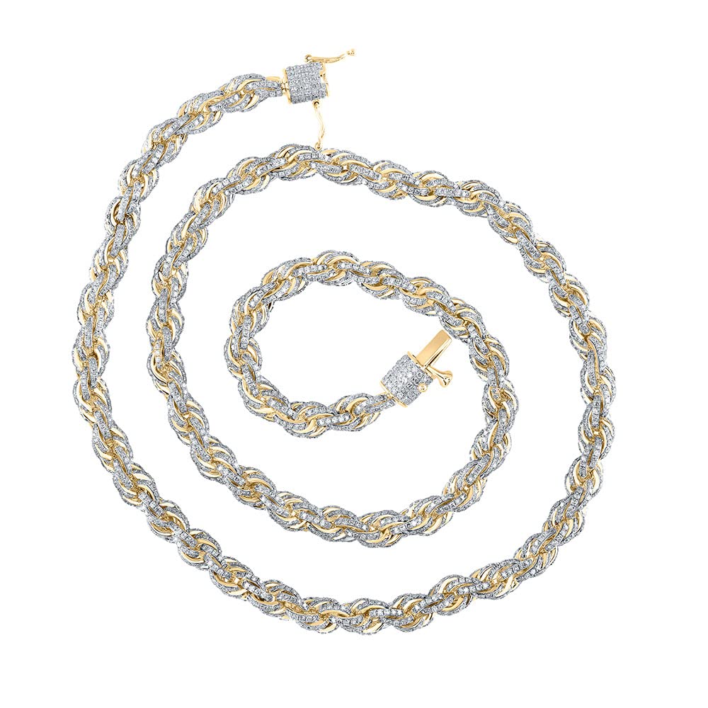 The Diamond Deal 10kt Yellow Gold Mens Round Diamond 20-inch Rope Chain Necklace 14-3/4 Cttw