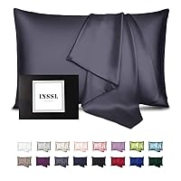 INSSL Silk Pillowcase for Women, Mulberry Silk Pillowcase for Hair and Skin and Stay Comfortable and Breathable During Sleep (Queen, Dark Grey)