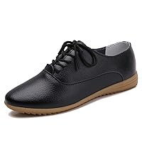 Lightweight Lace up Oxford Shoes for Womens Classic Closed Toe Office Loafers Soft Faux Leather Pumps