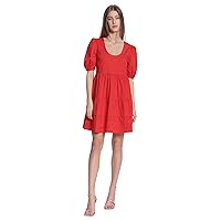 Donna Morgan Women's Petite Scoop Neck Tiered Mini Skirt Dress with Criss Cross Back, Tomato