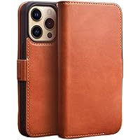 Genuine Leather Case for iPhone 14 Pro, Premium Cowhide Card Holder Magnetic Folio Stand Flip Wallet Case Shockproof Protective Phone Cover for iPhone 14 Pro,Brown