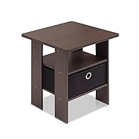 Andrey End Table / Side Table / Night Stand / Bedside Table with Bin Drawer, Dark Brown/Black, 1-Pack, Center Bin
