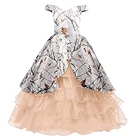 YINGJIABride Organza and White Camo Little Quince Dress Flower Girl Dresses with Cap Sleeve