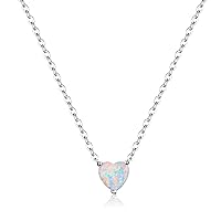 EVER FAITH 925 Sterling Silver Choker Necklace Dainty Tiny Opal Round/Heart Pendant Necklace Jewelry Gift for Women