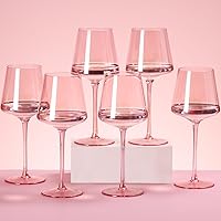 Physkoa Pink Wine Glasses Set of 6-16 oz, Pink Goblets, Unfading Color, Hand-blown, Colored Wine glasses - Pink Birthday Decorations, Wine Gifts for Women-Easter Decorations, Easter Gifts for Women