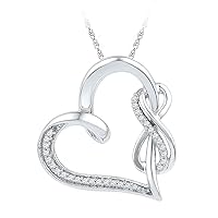 The Diamond Deal Sterling Silver Womens Round Diamond Linked Infinity Heart Pendant 1/8 Cttw