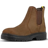 Work Boots for Men Steel Toe Waterproof Slip Resistant Real Leather Comfortable Slip-on Safety Boots