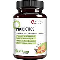 NATURE TARGET Probiotics for Women, Men and Kids, 60 Billion Probiotic for Digestive Health -14 Strains, Prebiotics and Probiotics for Gut Health & Immune Support, Gluten Free, Non-GMO, 90 Tablets