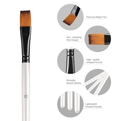 Acrylic Paint Brushes Set 12pcs Flat Tip Nylon Hair Artist Paintbrushes for  Acrylic Watercolor Oil Ink Canvas Nail Art Painting
