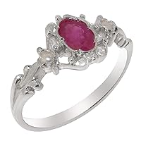 925 Sterling Silver Natural Ruby & Cultured Pearl Womens Trilogy Ring - Sizes 4 to 12 Available
