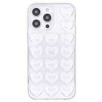 iPhone 15 Pro Max Case for Women, 3D Pop Bubble Heart Kawaii Gel Cover, Cute Girly for iPhone15 Pro Max 6.7 inch - Clear