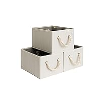 StorageWorks Storage Baskets for Organizing Shelves , Foldable Fabric Storage Bins with Handles, Beige, White & Ivory, 3-Pack, 11 ½