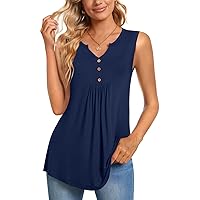 CATHY Women's V Neck Tunic Tops Summer Sleeveless Tee Shirts Dressy Pleated Blouses