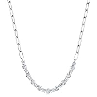 Allurez Diamond Round Bezel Pendant Necklace in Paper Clip Link 14K White Gold(1.64ct)