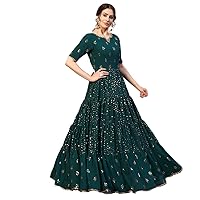 Fashion Women's Georgette Embroidered Semi-Stitched Wedding,Party Wear Gown Anarkali Gown (Green)