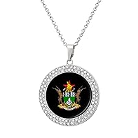 Coat Arms of Zimbabwe Round Diamond Necklace Fashion Pendant Jewelry Gift for Men Women
