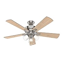 Hunter Fan Company, 54206, 52 inch Crestfield Brushed Nickel Ceiling Fan with LED Light Kit and Pull Chain