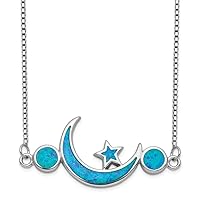 1.11mm 925 Sterling Silver Rhodium Plated Simulated Opal Celestial Moon and Star Necklace 19 Inch Jewelry for Women