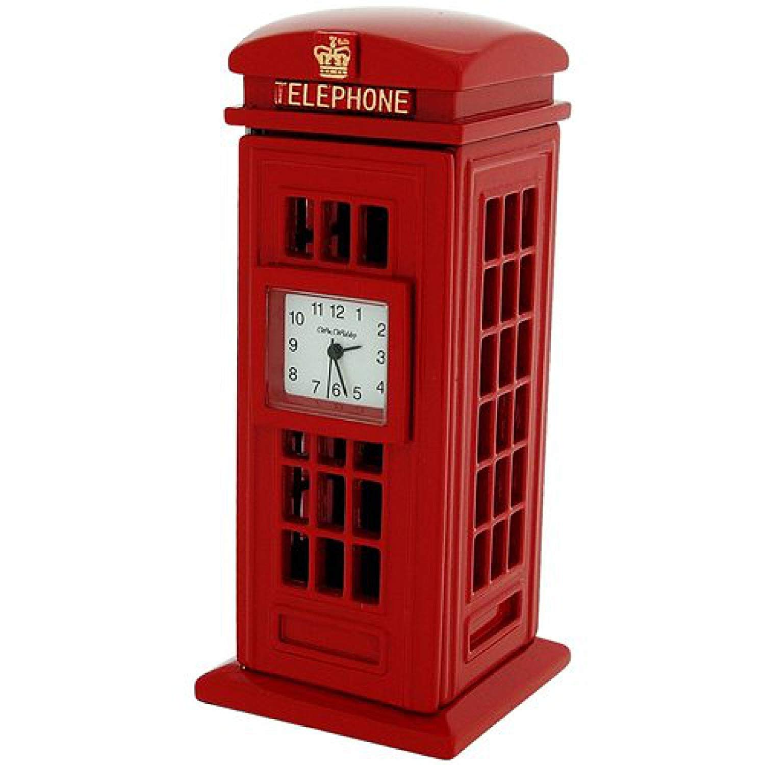 Miniature Red Telephone Box Novelty Quartz Movement Collectors Clock 9756