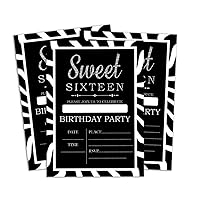 Black Birthday Invitation Card Printable Fill or Write In Blank Invites Party Supplies Pack Of 28 5 x 7 Inches