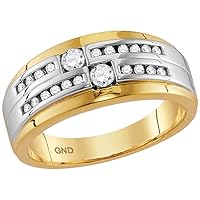 The Diamond Deal 10kt Two-tone Gold Mens Round Diamond 2-stone Wedding Ring 1/2 Cttw