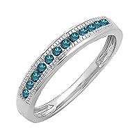 Dazzlingrock Collection Round Blue Diamond Single Row Miligrain Edge Band for Her (0.17 ctw, Color Blue, Clarity I2-I3) in 925 Sterling Silver