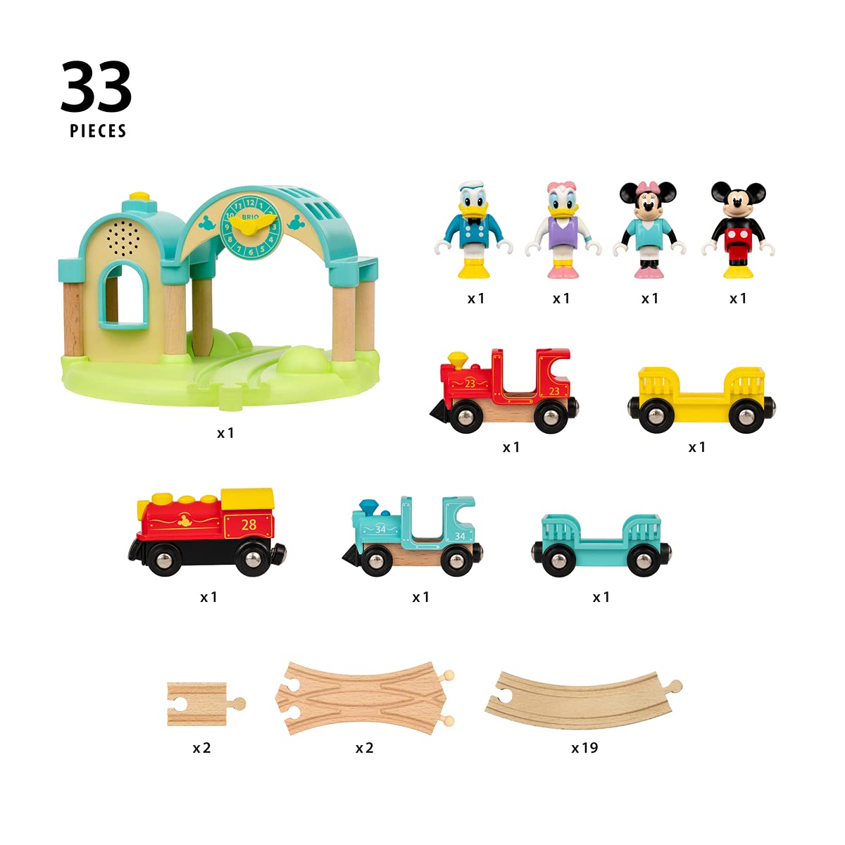 BRIO 32292 Disney Mickey's Deluxe Wooden Railway Set | Wooden Toy Train Set for Kids Age 3 and Up