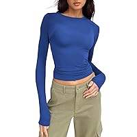 Women's Workout Tops Solid Colour Round Neck Long Sleeve T-Shirt Business Casual Tops Summer Blouses Casual, XS-XL