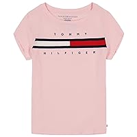 Tommy Hilfiger Girl's Short Sleeve T-shirt With Flag Logo, Cotton Blend Tee With Tagless Interior