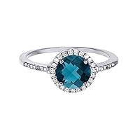 Sterling Silver White 7mm Round London Blue Topaz & Created White Sapphire Halo Ring