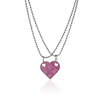 Caiyao 2Pcs Red Love Heart Brick Beads Chian Pendant Necklace for Women Men Girl Boy Best Friend Detachable Peach Heart Friendship BFF Necklace Valentine's Day Jewelry Gift