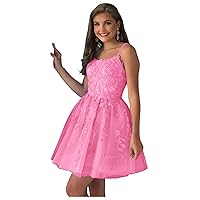 Deep Pink Short Homecoming Dresses Appliques 2023 A-Line Tulle Prom Party Dress for Juniors 2