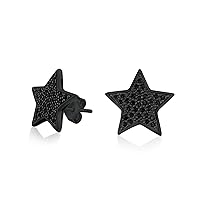 Unisex USA American Patriotic Rock Star Sparkling Pave Black Crystals Pink Celestial Stars Stud Earrings For Women Teen Rose Gold .925 Sterling Silver