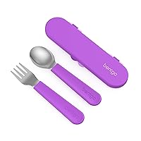 Bentgo® Kids Stainless Steel Utensil Set - Reusable Fork, Spoon & Storage Case - High-Grade BPA-Free Stainless Steel, Easy-Grip Handles, Dishwasher Safe for School Lunch, Travel & Outdoors (Purple)