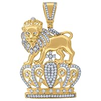 925 Sterling Silver Yellow Tone Mens CZ Cubic Zirconia King Lion With Crown Charm Pendant Necklace Measures Jewelry for Men
