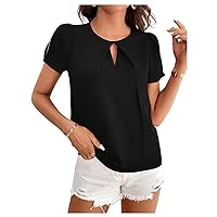 Verdusa Women's Cut Out Pleated Short Sleeves Blouse Round Neck Shirt Top