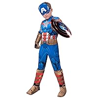 Marvel Captain America Official Youth Deluxe Costume - Padded Jumpsuit with Gloves, Half Mask, and Shield