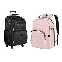 MATEIN Rolling Backpack with 4 Wheels & 17 Inch Laptop Backpack for Women, Pink Travel Backpack Personal Item Size TSA Airline Approved with Luggage Strap & USB Charging Port