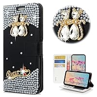 STENES Bling Wallet Phone Case Compatible with Samsung Galaxy S23 Ultra Case - Stylish - 3D Handmade Crystal Couple Cat Flower Magnetic Wallet Leather Cover with Neck Strap Lanyard [3 Pack] - White