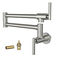 Lordear Pot Filler Faucet Brushed Nickel Finish Commercial Wall Mount Stove Kitchen Faucet, Stainless Steel Pot Filler Folding Faucet Over Stove, Kitchen Pot Faucet with Double Joint Swing Arms